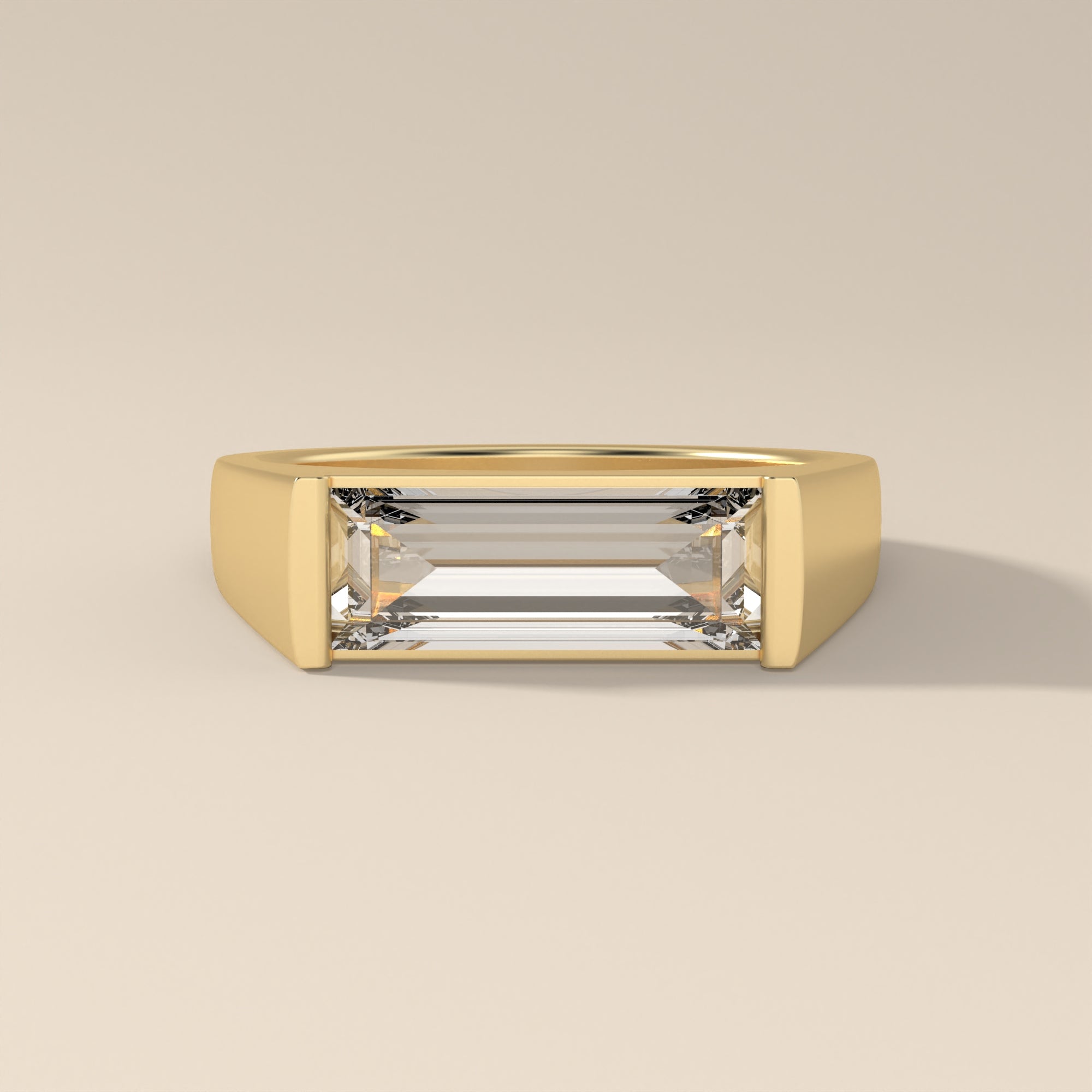 Yellow Gold Horizontal Elegant Baguette Moissanite Bar Set Solitaire Unisex Engagement Ring