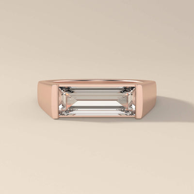 Baguette cut moissanite engagement ring in a handmade finish
