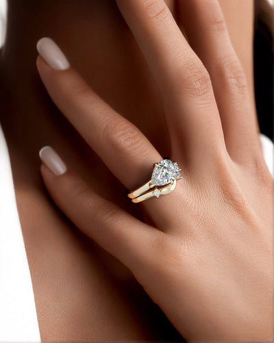 Moissanite Promise Bridal Set with Pear Cut Solitaire Engagement Ring
