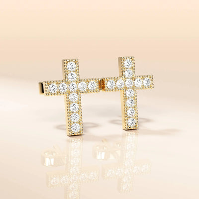 Designer Christian cross earrings with shared prong sparkle
