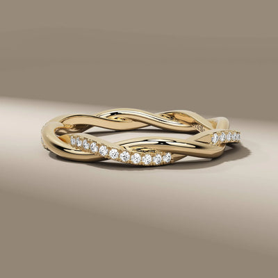 unique twisted wedding band with lab grown round diamonds
