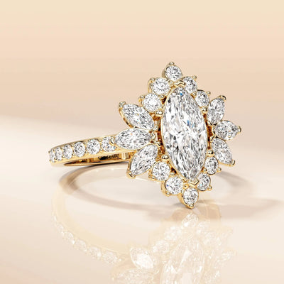 Round cut moissanite engagement ring with side stone accents
