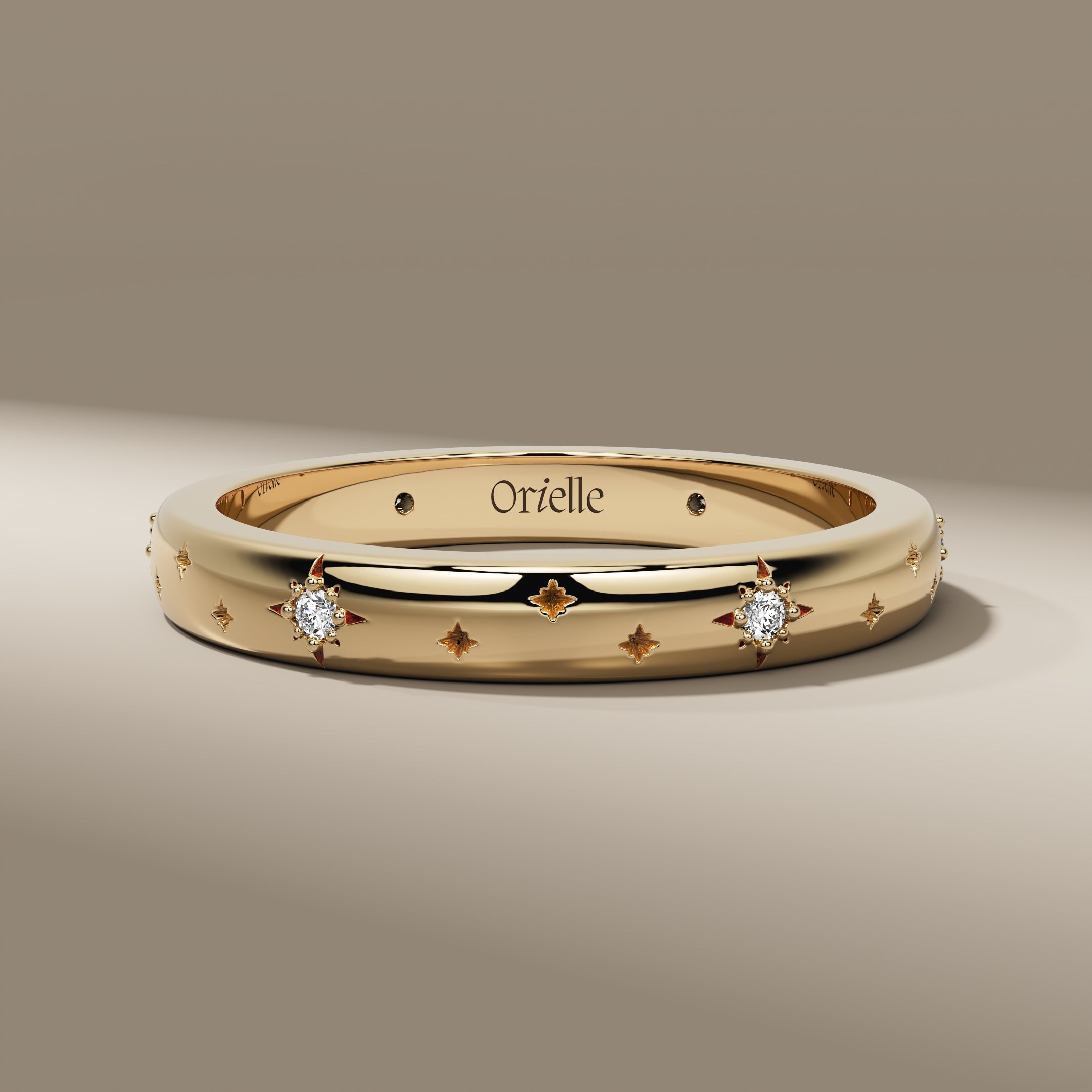 Starburst Celestial Wedding Band, 14K Gold Round Diamond Full Eternity Band