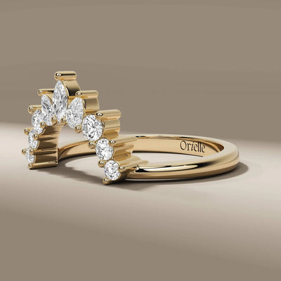 tiara style curved diamond wedding band yellow gold
