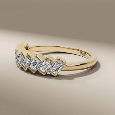 designer baguette diamond rose gold half eternity band
