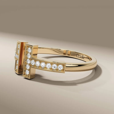 yellow gold open gap ring with unique handmade design
