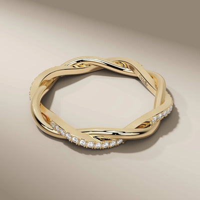 designer yellow gold twisted prong setting wedding band
