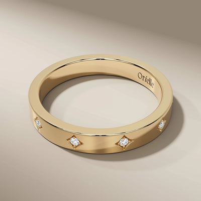 designer flush set diamond band with star motif detailing
