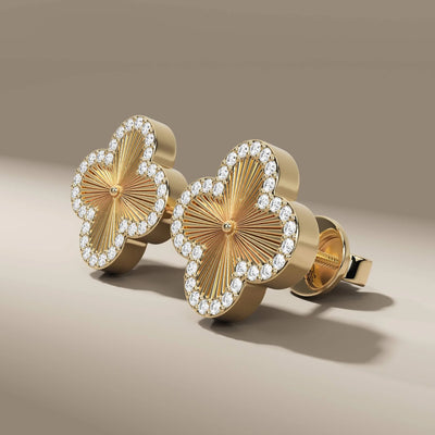 Round cut diamond stud earrings for women in classic gold
