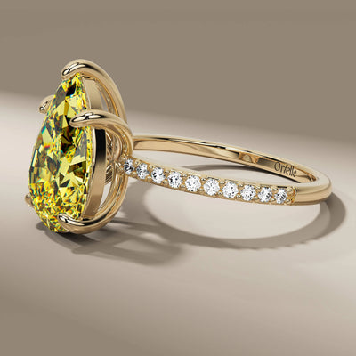 Canary Yellow Pear Cut Diamond Ring With Pave Set