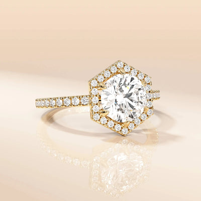 Pave setting engagement ring with sparkling round moissanite
