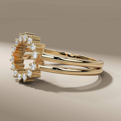 Handmade round halo engagement ring in classic yellow gold style
