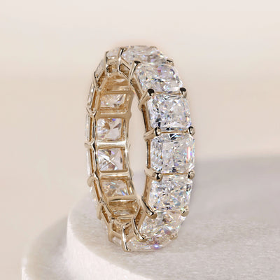 radiant moissanite wedding band yellow gold band