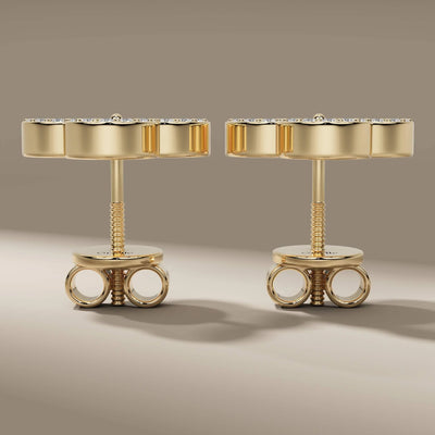 Handmade flower stud earrings with lab grown diamond sparkle
