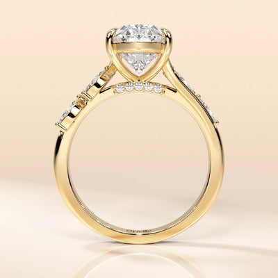 Handmade cathedral style moissanite engagement ring
