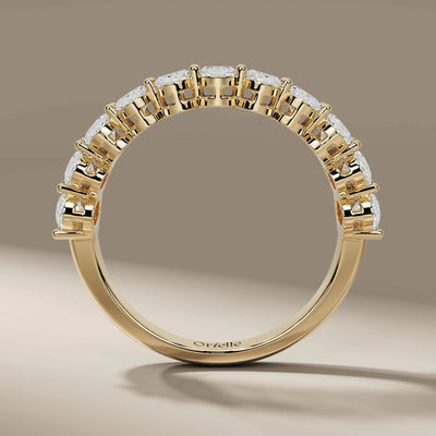 handmade oval half eternity wedding band in gold
