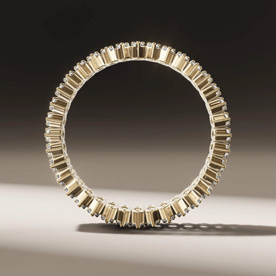 prong set baguette and round diamond eternity wedding band
