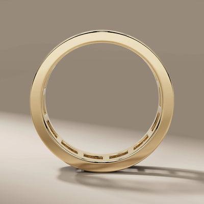 bezel set wedding band with lab grown baguette diamonds
