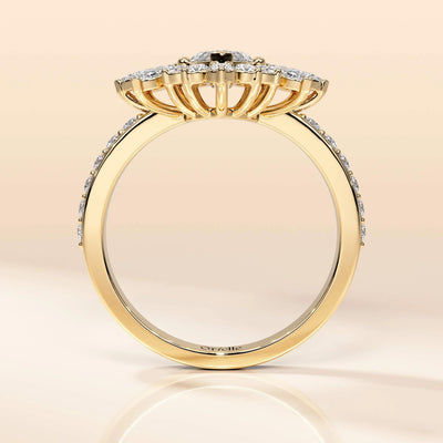 Handmade Art Deco ring with marquise and round stones
