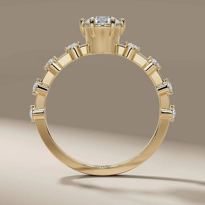 unique design ring with distance pave engagement detailing
