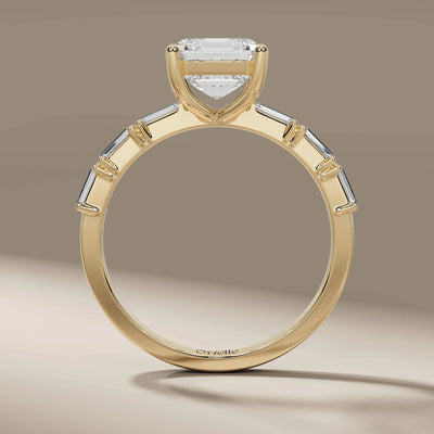 pave diamond ring featuring asscher cut centerpiece
