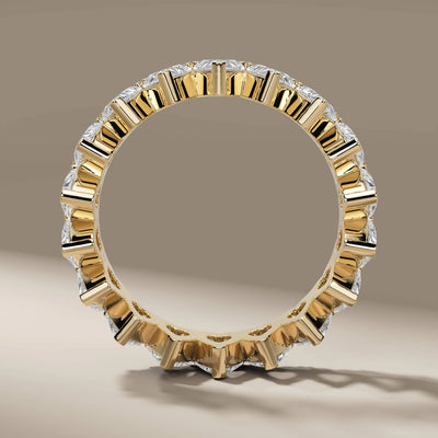 yellow gold heart wedding band in unique eternity style
