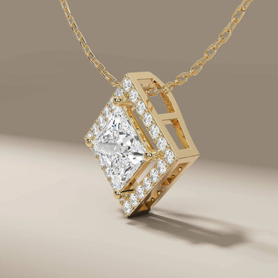 unique princess cut diamond pendant with round stones
