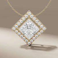 Square Halo Princess Cut Diamond Pendant